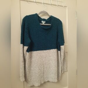 RIVER Teal and Gray Crew Neck Sweater